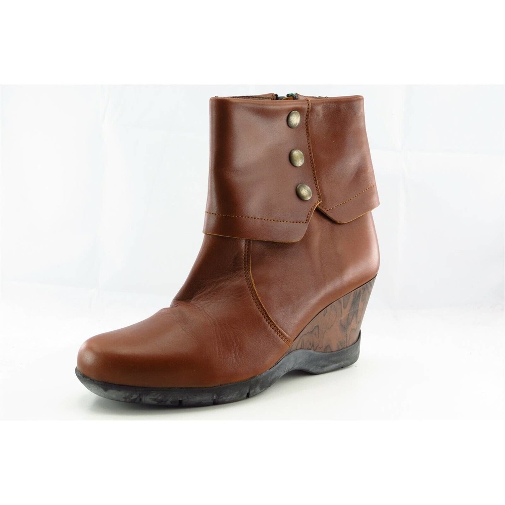 Sanita Boot Sz 37 M Short Boots Almond Toe Brown Leather Women